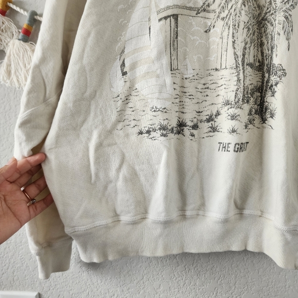 The Great. The College Sweatshirt Sailboat Palm Graphic Crewneck Washed White S - Picture 6 of 12